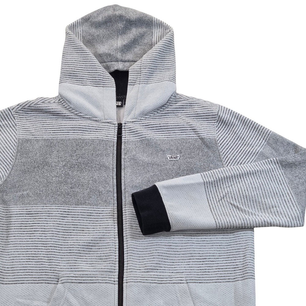 Vans Full Zip Up Hoodie Skater Gray Striped Youth Size L